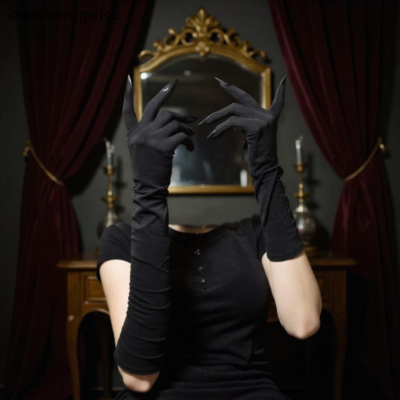 Onetimingnice ฮาโลวีนแมวผู้หญิง Paw ถุงมือยาวเล็บมือและ Claws Party คอสเพลย์เครื่องแต่งกายอุปกรณ์เสร