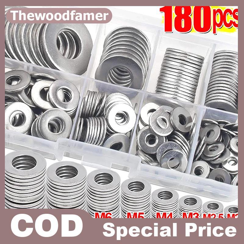 Thewoodfamer 180pcs สแตนเลสเครื่องซักผ้า O แหวน Fasteners ปะเก็นชุด Assortment ชุด M2 M2.5 M3 M4 M5 