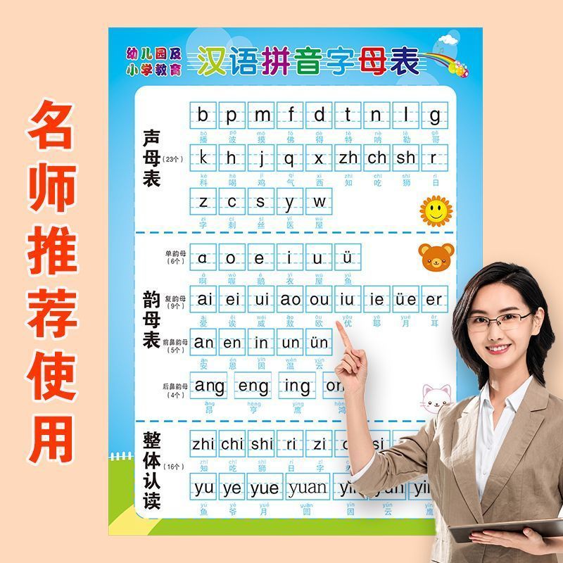 一年级汉语拼音字母表墙贴小学拼读训练声母韵母整体认读音节挂图First grade Chinese Pinyin Alphabet Wall Stickers Primary Schoo cZYZHvTsUq0311