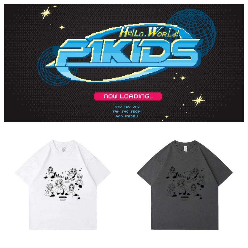 Kpop P1harmony P1kids เสื้อยืดผ้าฝ้าย Hello World - เสื้อยืดคู่รัก