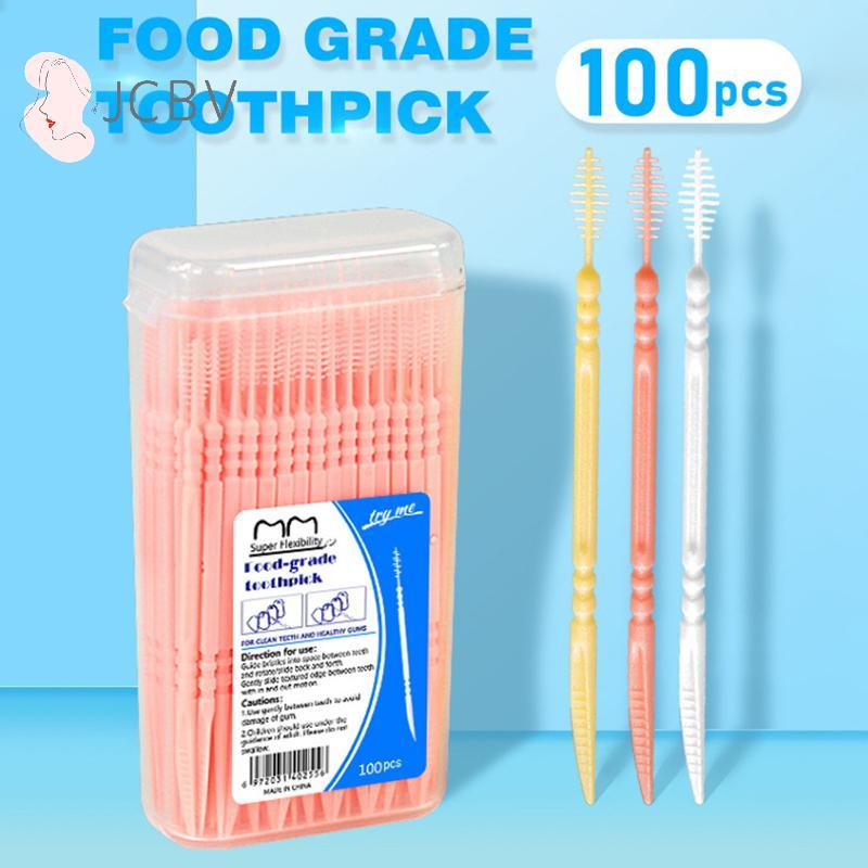 [JCBV] 100 ชิ้น/กล่อง Double Head Floss Inter Toothpi Brush Tooth Sti Oral Care Toothpis Floss Pi