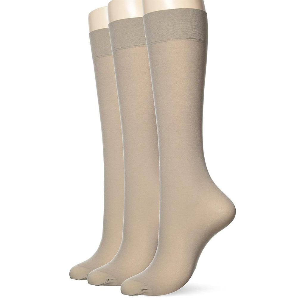 ATSUGI(อัทซุกิ) ถุงน่องสูง[ATSUGI SOCKS] ผ้าฝ้าย มีไหมพรม ความยาวต่ำเข่า ยางยืดหลวม สีพื้น ชุด 3 คู่