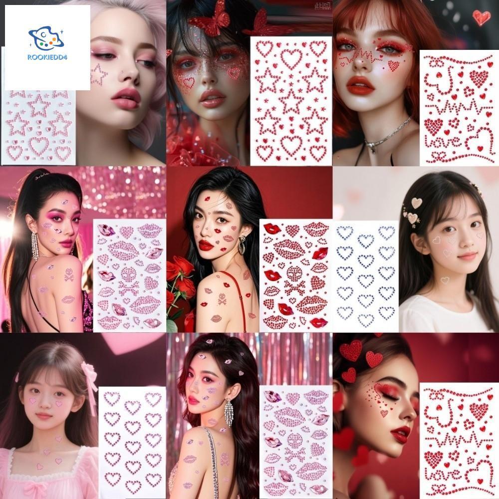 The Songkran Festival ROOKIEDD4 3D คริสตัลสติกเกอร์, Bowknot Rhinestone Face รอยสักชั่วคราว, โทรศัพท