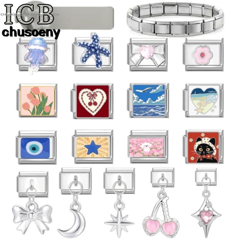 สร้อยข้อมือเงิน Charm สไตล์อิตาเลียน ขนาด 9 มม. เหมาะสำหรับงาน DIY และสไตล์เรโทร