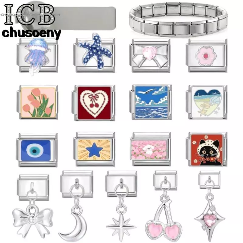 สร้อยข้อมือเงิน Charm สไตล์อิตาเลียน ขนาด 9 มม. เหมาะสำหรับงาน DIY และสไตล์เรโทร