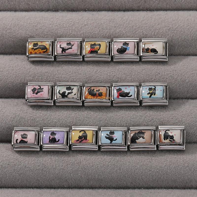 แฟชั่นสัตว์น่ารักสุนัข Corgi แมวสัตว์เลี้ยงอิตาเลี่ยน Charm Fit 9 มม.สแตนเลสสตีลผู้หญิง DIY สร้อยข้อมือของขวัญเครื่องประดับขายส่ง