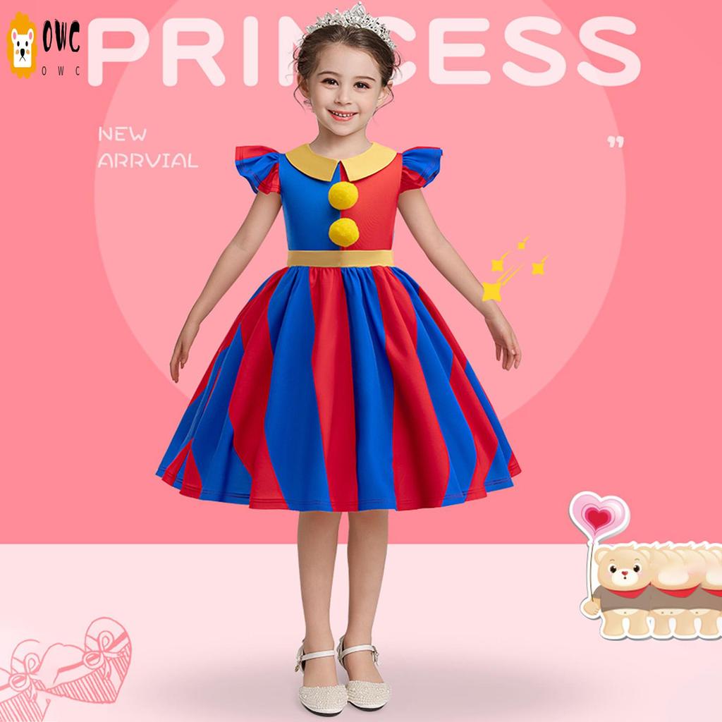 Circus Pomni Girls Costume Dress Kids Halloween Party Pomni Jester Costume Dress for Vacations Holid