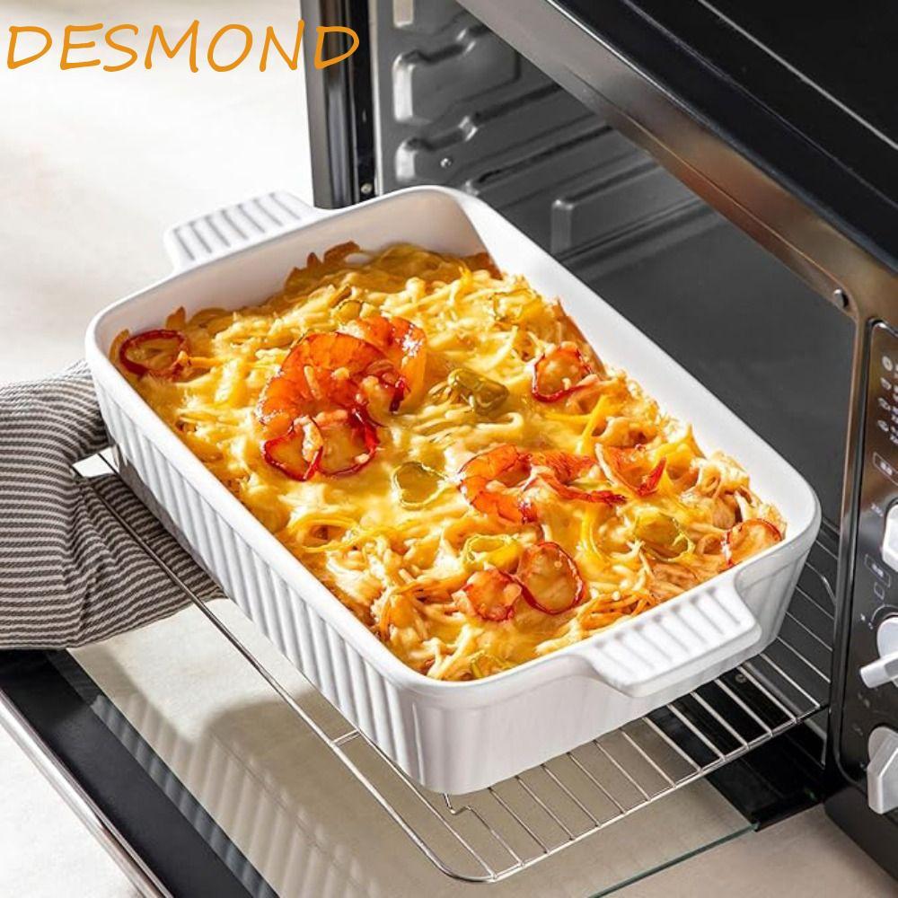 จานอบขนม DESMOND ลายแถบพร้อมที่จับถาดอบเซรามิก เตาอบ Lasagna ก้นลึกสี่เหลี่ยมทนทาน