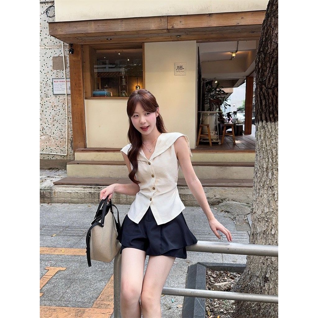 [จํากัดเวลา Seckill] Old Money Style Single-Breasted เสื้อแขนกุดผู้หญิงฤดูร้อน Chic Slimmer ดู