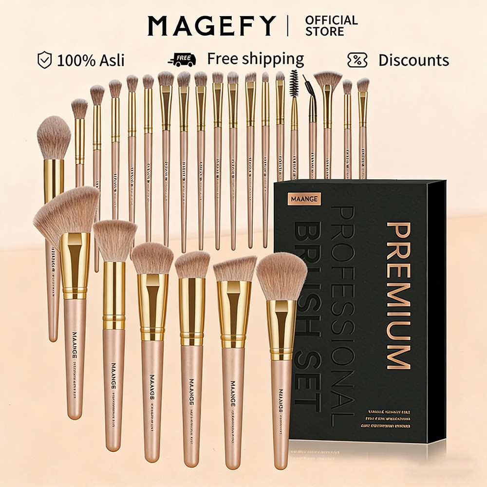 MAANGE 25 ชิ้นแปรงแต่งหน้ามืออาชีพชุด Fluffy Full Make Up แปรงของขวัญกล่องเครื่องมือความงาม