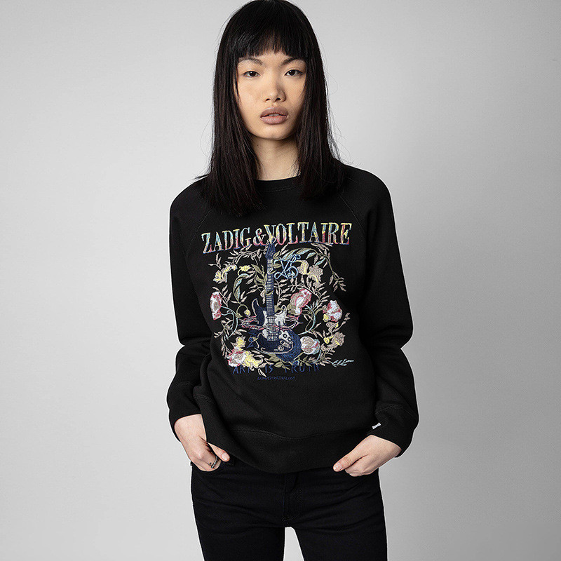 C48S ZADIG&VOLTAIRE 23Early autumn new French niche women's sweatshirt with gold and silver thread l