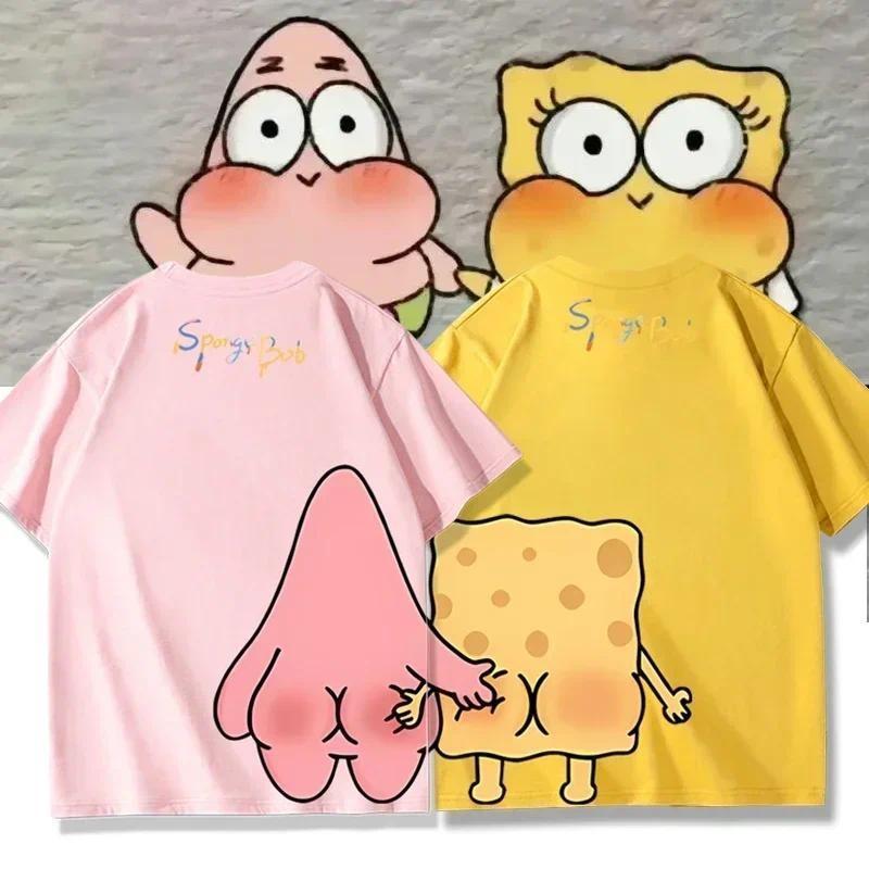 Spongebob Patrick Star ผ้าฝ้าย 100% แขนสั้นคู่รักฤดูร้อนเสื้อยืดกลางแจ้งแฟชั่นสบาย ๆ เสื้อยืดพิมพ์ลายS-5XL S-3XL