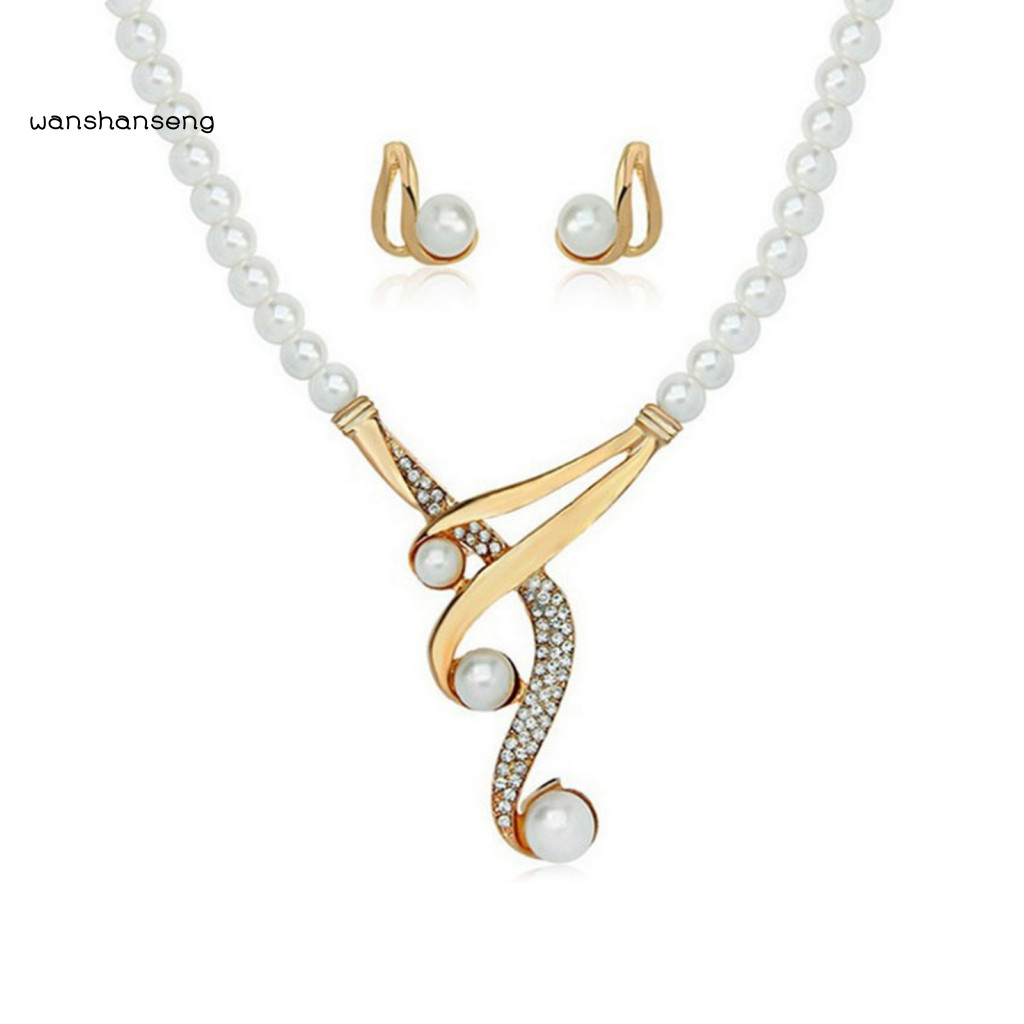 WSG_ สร้อยคอลูกปัดสําหรับผู้หญิงชุดเครื่องประดับน้ําหนักเบางานแต่งงานหรูหราชุดเครื่องประดับมุก Faux 