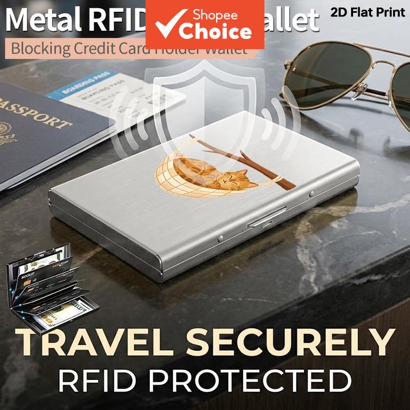 ซองใส่บัตรโลหะบางพิเศษลายผีเสื้อทองน้ําเงินพร้อมระบบป้องกัน RFID, ที่ใส่บัตรเครดิตกันขโมยแบบด้าน พร้อมช่องใส่ด้านข้าง ดีไซน์กระเป๋าสตางค์ที่เรียบง่าย ราคา ถูกที่สุด ดีลบีเคเค รูปภาพหลัก