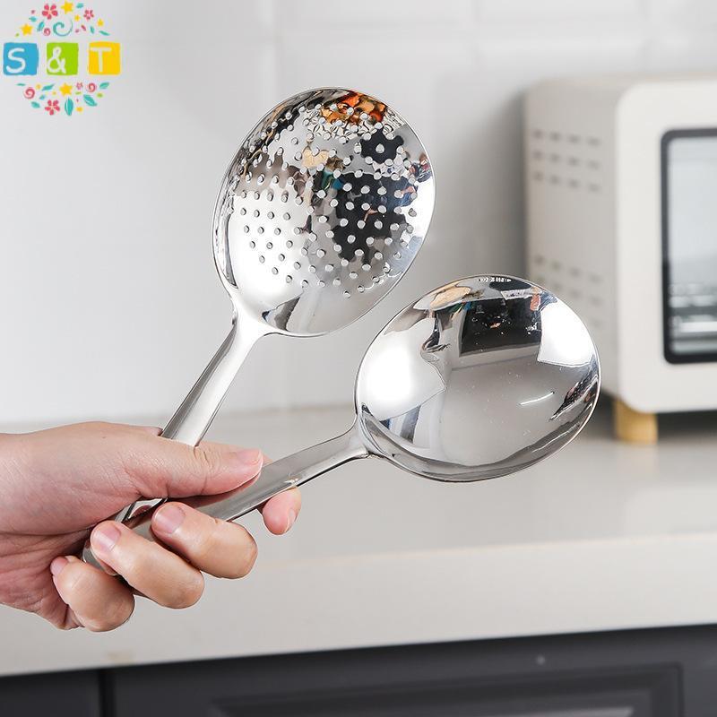 [S&T] 1/2PcsStainless Steel Ladles สําหรับเสิร์ฟซุปข้าวช้อนเสิร์ฟท่อระบายน้ําความร้อนฉนวนจับเครื่องค