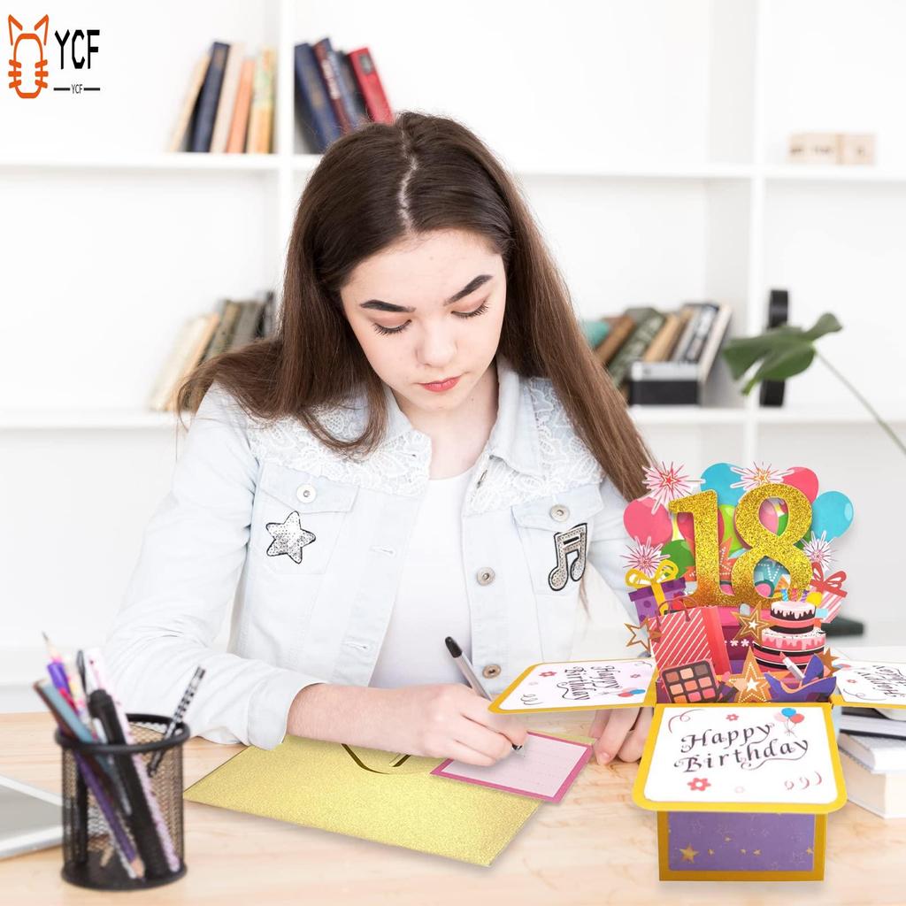 Happy 18th 3D การ์ดอวยพร Happy Birthday Card Pop Up การ์ดวันเกิดสําหรับสาวลูกชายลูกสาว Nephew