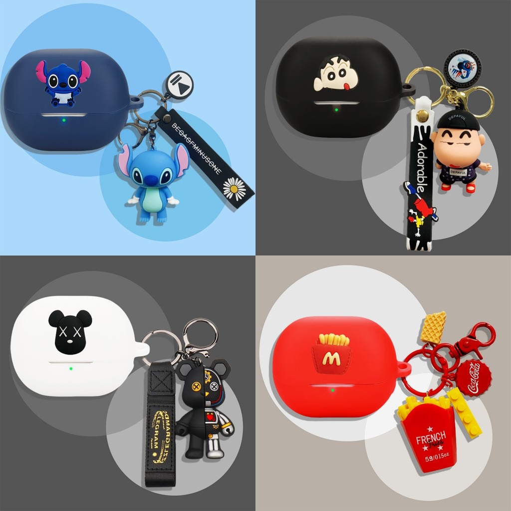 Case for SoundPeats Air6 HS Silicone Soft Case Suitable for SoundPeats Air6 HS Shockproof Shell Protective Sleeve Cartoon Metal Pendant Cute Bear Keychain