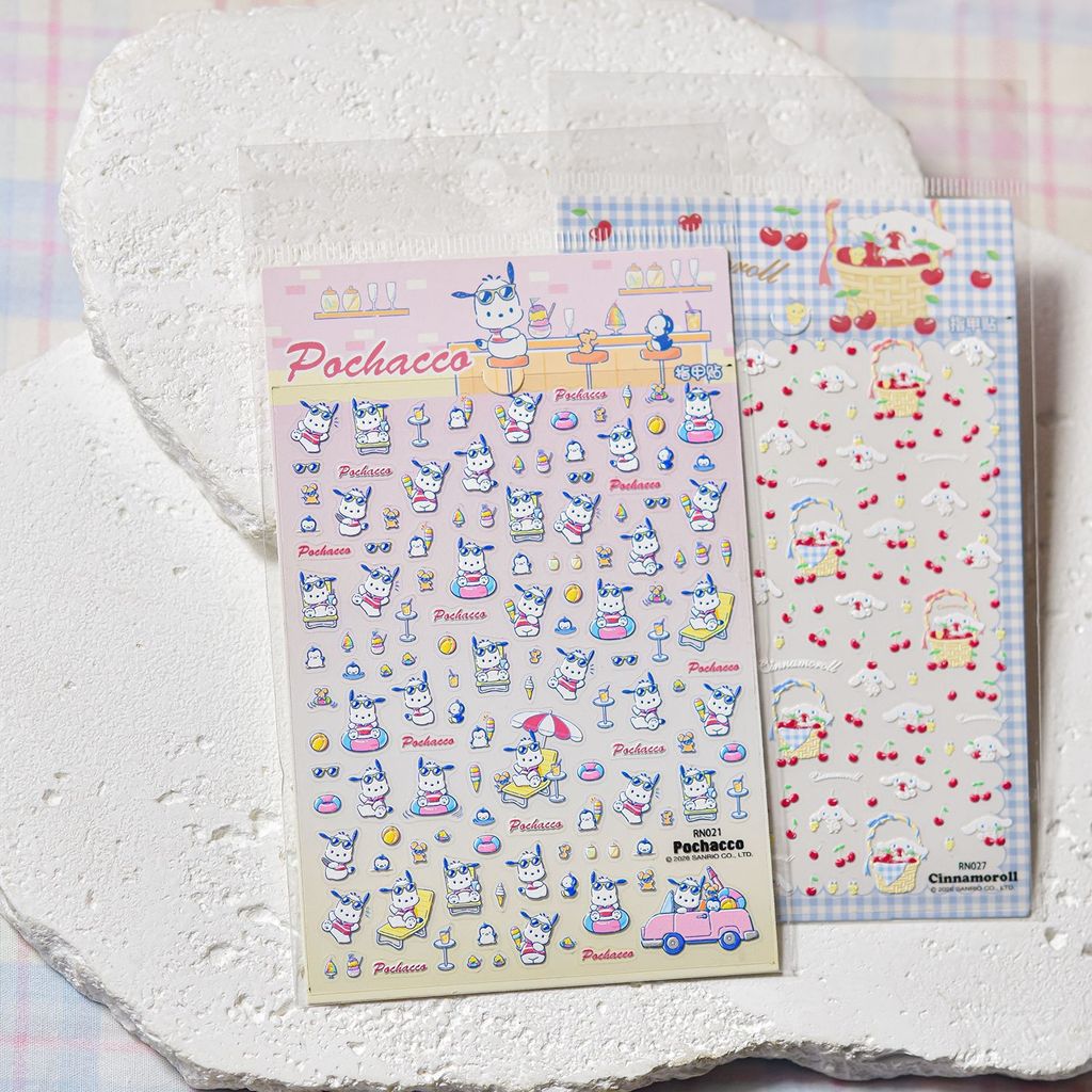 [Meow.Sensei] Sanrio & tomoni สติ๊กเกอร์ติดเล็บลายนูน Picnic Cherry Big-Eared Dog Elements สติ๊กเกอร์น่ารัก Cuckoo Card Handbook