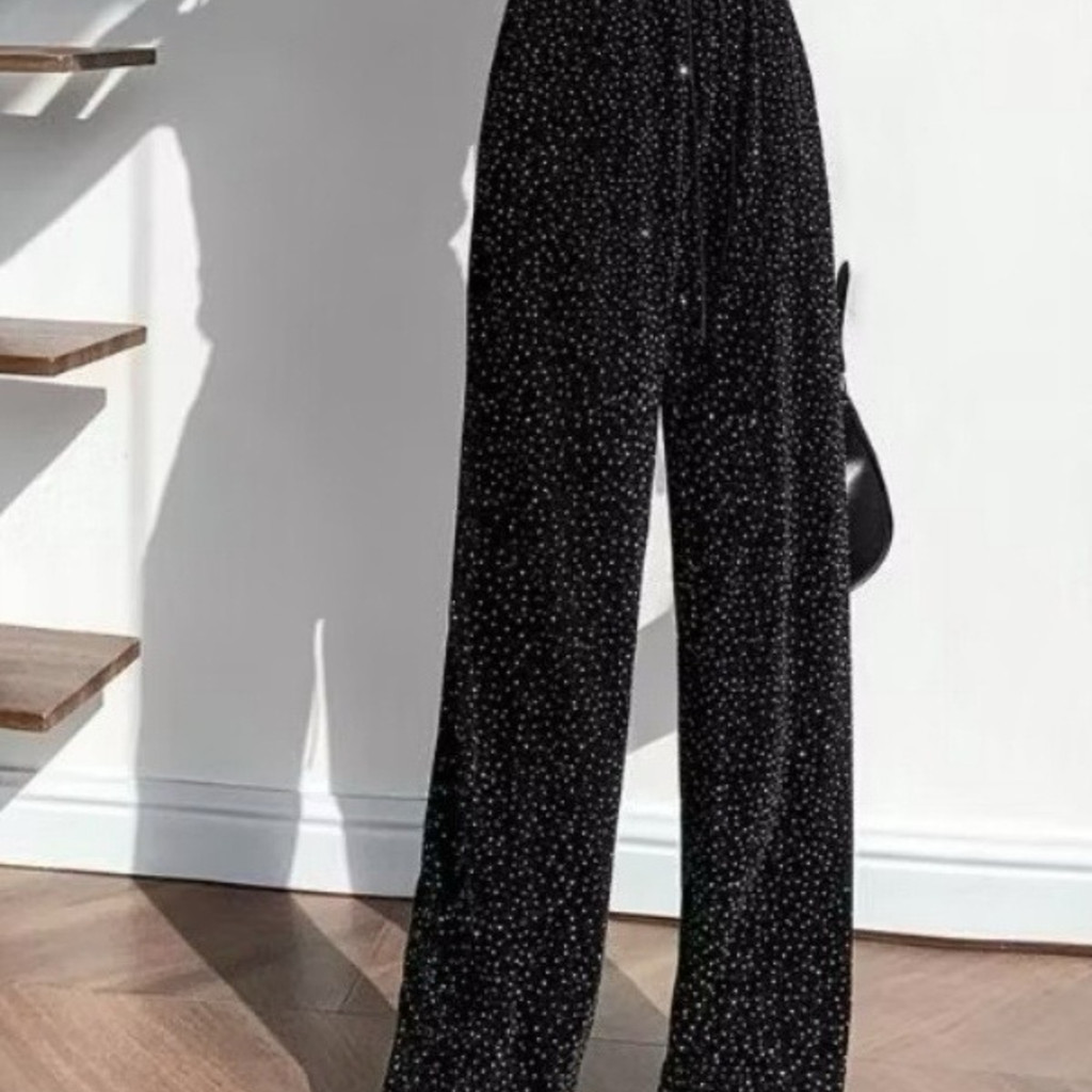 TT HOME กางเกงขายาวผู้หญิงเเฟชั่นใหม่ สินค้าขายดี ขากว้างผ้าไหมน้ําแข็งกางเกงเชือกรูดปรับระดับได้‌ พ