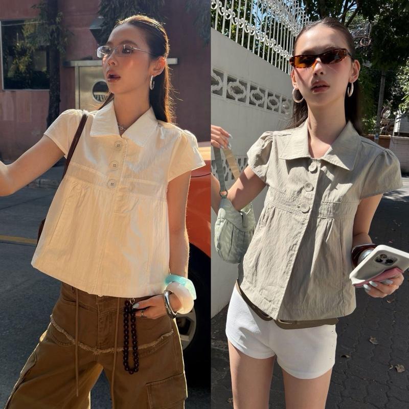 BY0462 เสื้อแขนล้ำทรงหลวม กระดุมผ่า ผ้าเนื้อหนา benly co