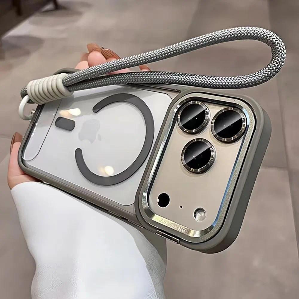 เคสโทรศัพท์แบบแม่เหล็กใสสำหรับ iPhone 17 Pro Max และ 17 Pro Air พร้อมที่ยึดเลนส์โลหะ และฟิล์มกันรอยเลนส์ พร้อมสายคล้องคอ