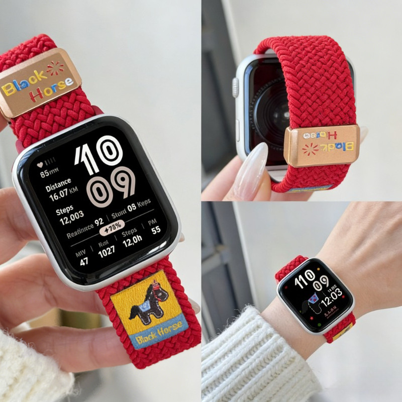 Black Horse ไนลอนถักสายนาฬิกาสําหรับ Amazfit Bip 6 Bip 5 5 Unity สายนาฬิกาเข็มขัดสร้อยข้อมือแม่เหล็กสําหรับ Amazfit GTS 2 3 4 Mini Band