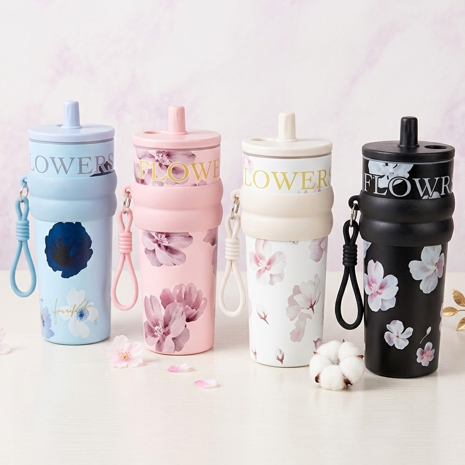 AJ ขวด 31517 710Ml | Flower Edition 710ml Drinking Bottle Tumbler - Aesthetic Floral Motif
