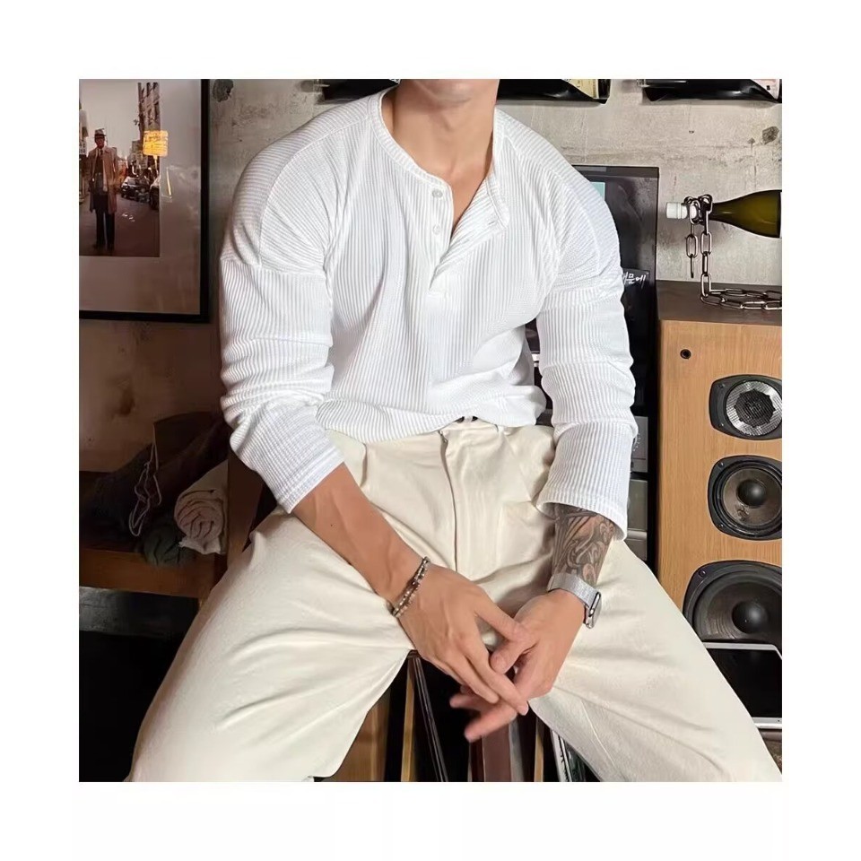 เสื้อยืดวาฟเฟิลคอปก American Henry แขนยาว ใหม่ ราคา ถูกที่สุด ดีลบีเคเค แกลเลอรีภาพที่ 6