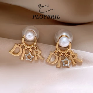 PLOYBRIL เดรช เข็มเงินเพชรดาวจดหมายลูกมุกต่างหูสองสวมใส่ E055