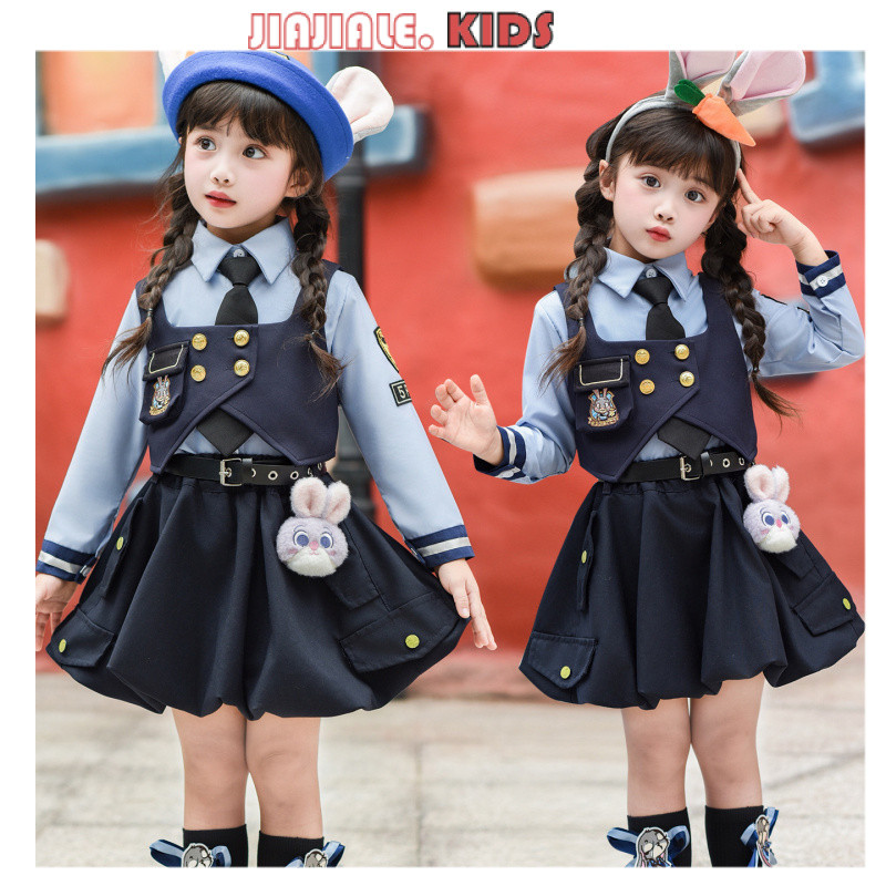 2-12yrs Kids Judy Hopps Lolita ทั้งชุด | ชุดกางเกงขาสั้น Zootopia Bunny Cop Radio Bloomer ชุดคอสเพลย