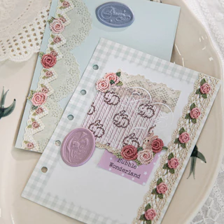 QOUZMO [Handcrafted Crocheted Collection] ชุดสติ๊กเกอร์แถบยาวแฮนด์เมดย้อนยุค | 20แผ่น/แพ็คสติกเกอร์กระดาษพื้นผิวสําหรับวารสารสมุดภาพ ทําเอง ตกแต่ง