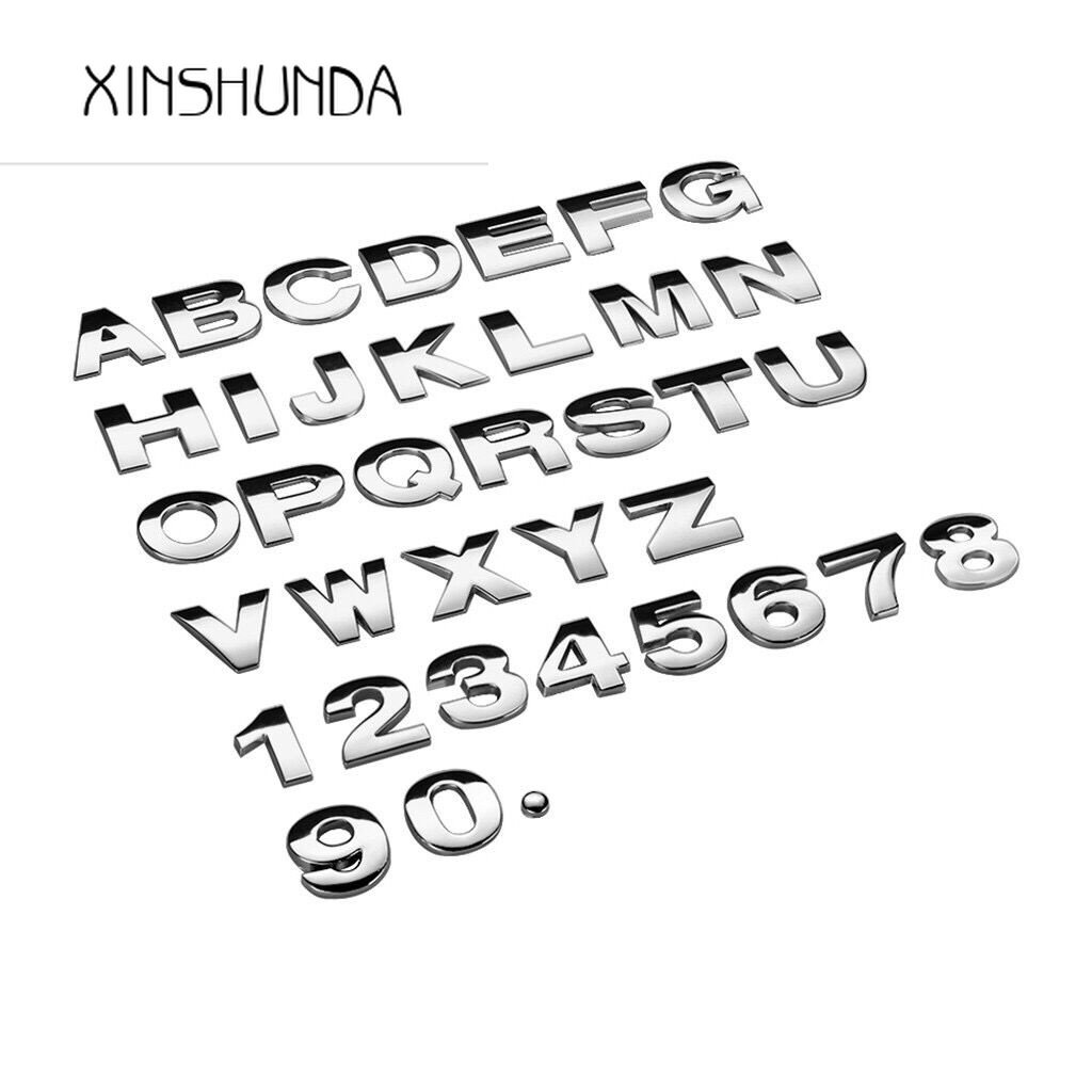 XSD 1 pc 25 มม.โลหะเงิน DIY 3D ตัวอักษรตัวเลขดิจิตอลรถสติกเกอร์สัญลักษณ์
