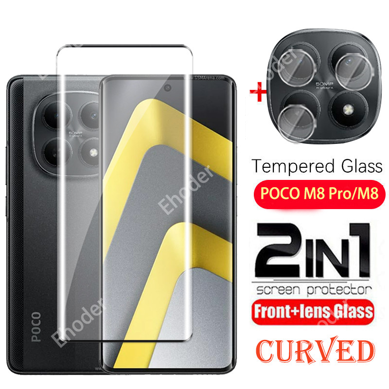 9H โค้งขอบกระจกนิรภัยสําหรับ POCO M8 Pro POCOM8 5G 2026 ป้องกันหน้าจอสําหรับ POCOM8Pro M8Pro 2510EPC8BG 25118PC98G เลนส์กล้อง flim