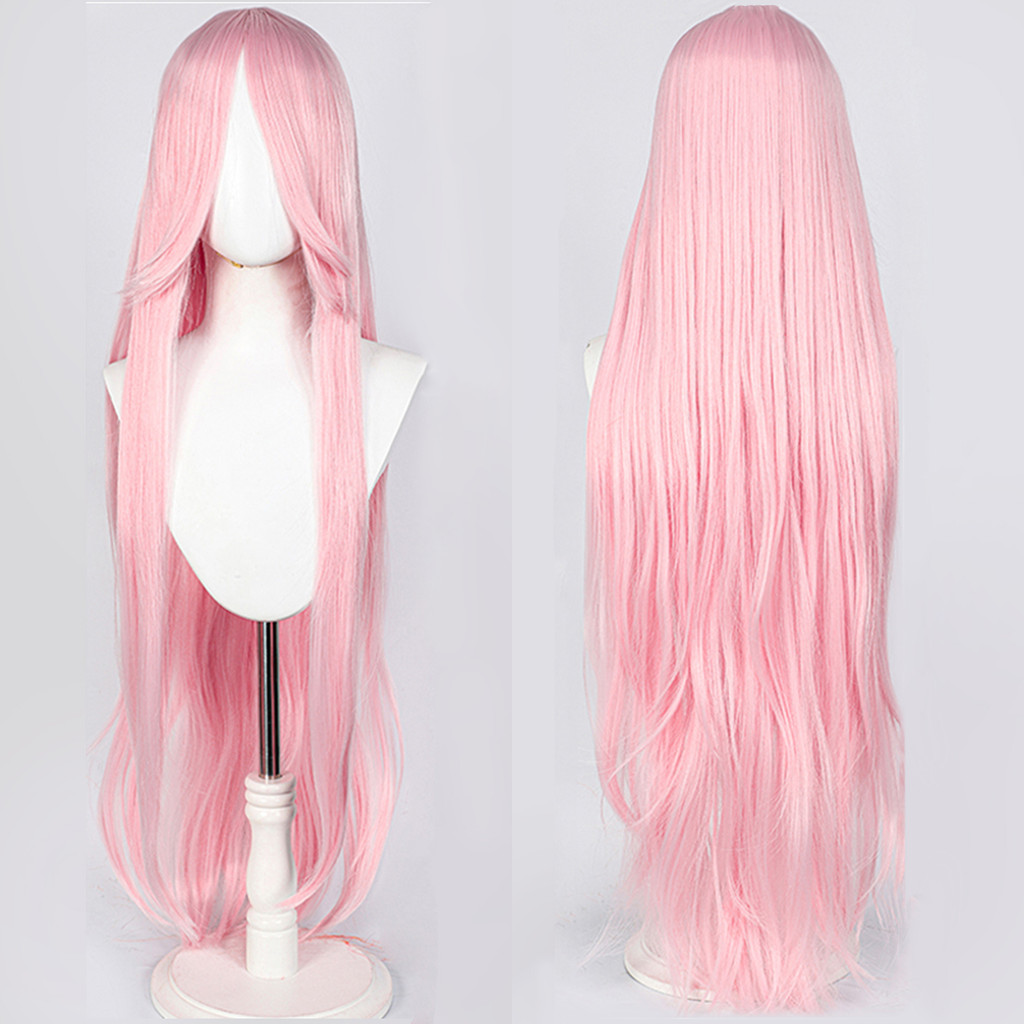 100CM Long Straight Wig With Bangs Synthetic Cosplay Wig For Women Pink Purple Cosplay Wigs for Part