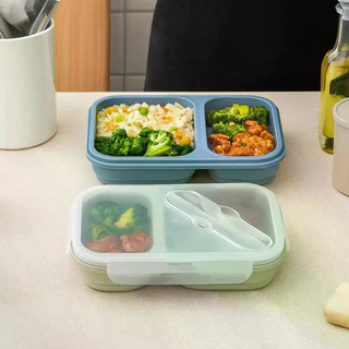 【SayTH✨1-3 วัน】กล่องข้าวซิลิโคน แบบพับได้ และ 2 ช่อง พร้อมช้อน กล่องข้าวพกพา lunch box