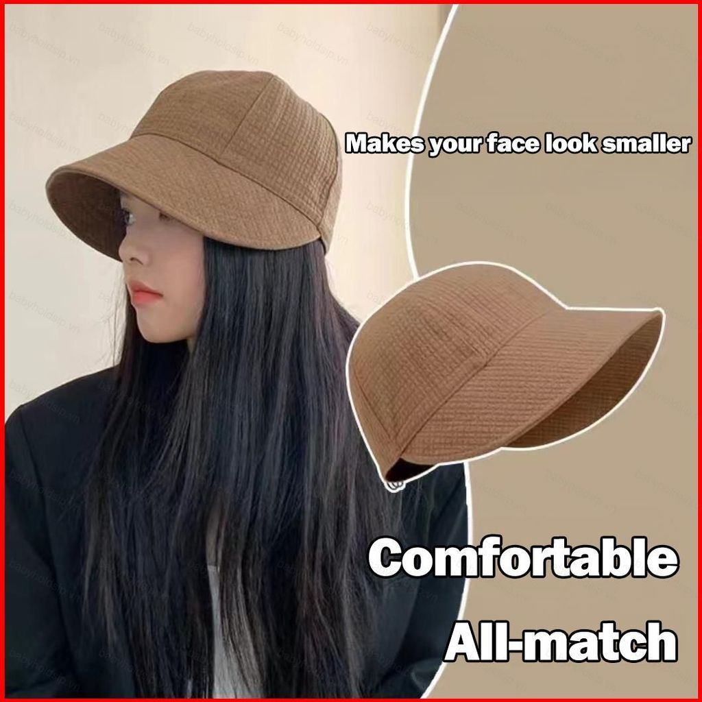 BS1 หมวกกันแดดสําหรับผู้หญิงฤดูร้อนกลางแจ้งหมวกวาฟเฟิลปีกขนาดใหญ่แบบปรับได้ ทําให้ใบหน้าของคุณดูเล็ก