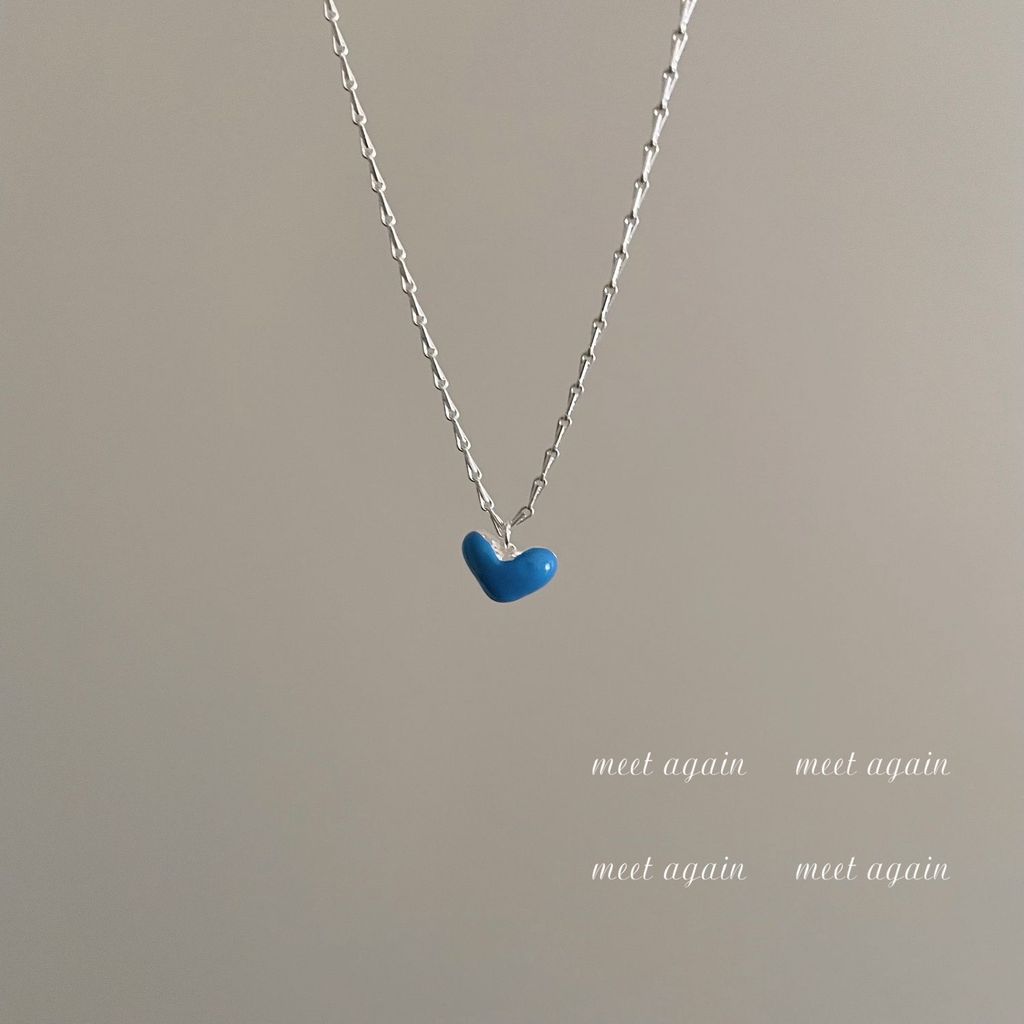 [miaom] พบกับอีกครั้ง Qinlan Heart~Metal Hollow Drip Glaze จี้สร้อยคอ Summer Dopamine Blue Whitening