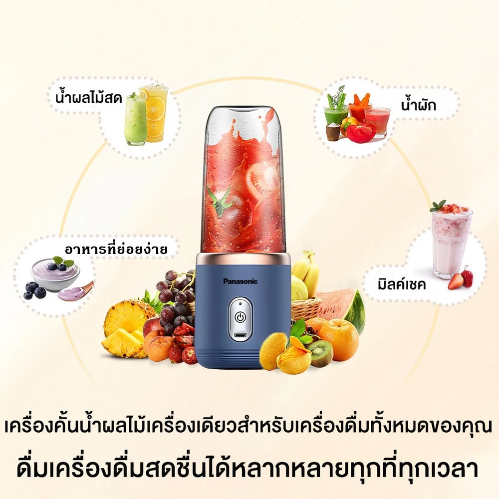 เครื่องปั่นน้ำผลไม้พกพา ชาร์จแบบ Type-C ชาร์จไร้สาย ปั่นน้ำแข็งได้ 400 ml 6 ใบมีด ทำความสะอาดง่าย Juicer มัลติฟังก์ชั่น