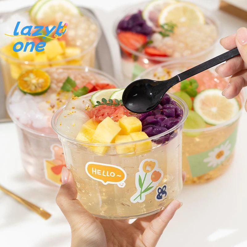 LZ-t] 10 ชิ้น 230/350/500/700 มล. ชามสลัดแบบใช้แล้วทิ้งพลาสติกใสถ้วยขนมหวานป้องกันการรั่วพร้อมฝาปิด 