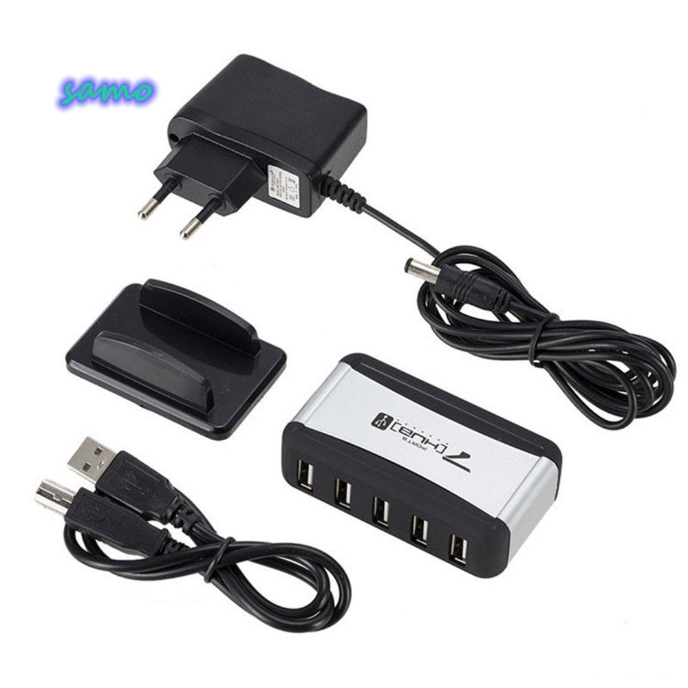 SAMO USB 2.0 HUB ความเร็วสูง EU US ปลั๊กตัวเชื่อมต่อ 7 พอร์ต Hub Converter สาย USB พร้อม AC Power