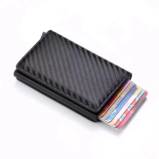 กระเป๋าใส่บัตร RFID ทำจากไฟเบอร์คาร์บอนคุณภาพสูง - ตัวเก็บบัตรอลูมิเนียมกันขโมยสำหรับผู้ชาย