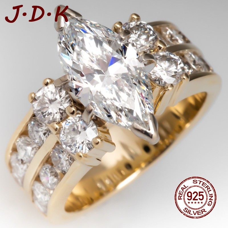 JDK 18K Gold Zircon 5A แหวนหมั้นเครื่องประดับสตรีร้อน