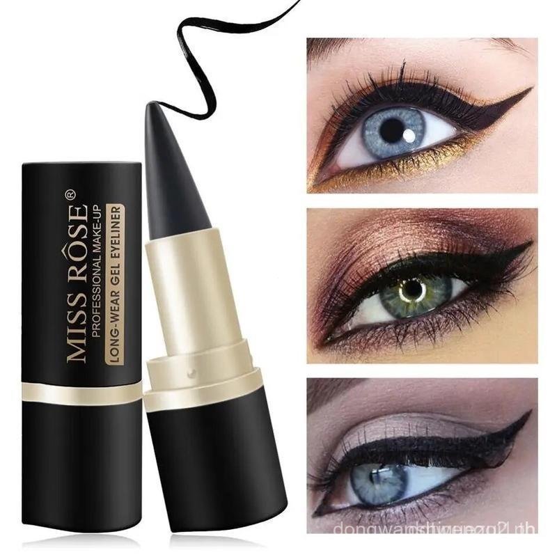 Miss Rose Black Eyeliner Pencil Waterproof Eye Enhancing Stick Solid Thick Gel Smooth 24 Hours Long 