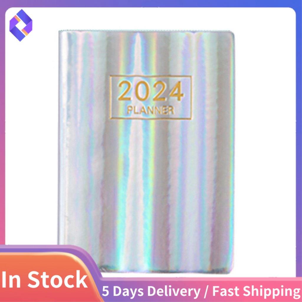 A7 English Planner ม.ค. 2024 - ธ.ค. 2024, Daily Hourly Planner 2024,Premium Paper(Silver)