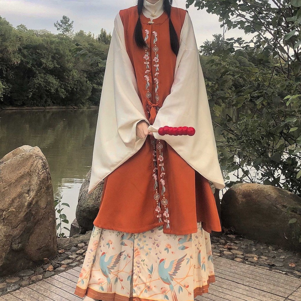Lihuating Hanfu หญิง Orioles เตือน Made ยืนคอปัก Ratio เสื้อกั๊กกระโปรงชุดทุกวัน