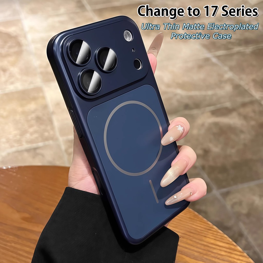 ใหม่ไทเทเนียมสีElectroplated Matteแม่เหล็กป้องกันกรณีสําหรับiPhone 17 Pro Max 16 15 14 13 PRO MAX Ultra-Thinคลุมทั้งหมดPC Hard Caseพร้อมเลนส์ฟิล์มป้องกัน