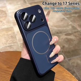 ใหม่ไทเทเนียมสีElectroplated Matteแม่เหล็กป้องกันกรณีสําหรับiPhone 17 Pro Max 16 15 14 13 PRO MAX Ultra-Thinคลุมทั้งหมดPC Hard Caseพร้อมเลนส์ฟิล์มป้องกัน