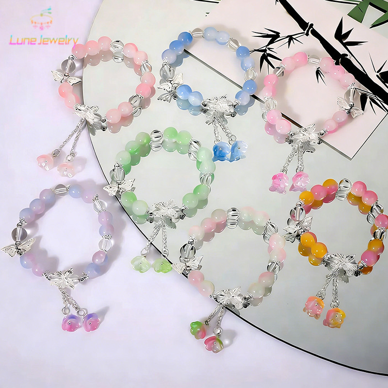 COD💖สร้อยข้อมือ รูปผีเสื้อ ลิลลี่ ประดับลูกปัด ระดับไฮเอนด์ หรูหราแสง เครื่องประดับแฟชั่น เหมาะ รุ่นสำหรับคู่รัก เพื่อน