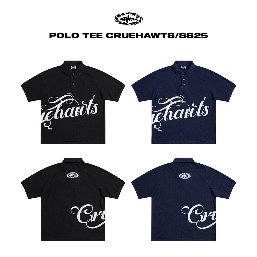 ฤดูร้อนหลวมระบายอากาศ Cruehawts พิมพ์ตัวอักษรขนาดใหญ่เสื้อโปโลปก 024