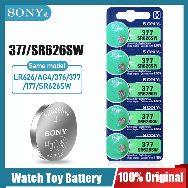SONY 377 SR626SW AG4 SR626 LR66 LR626 V377 1.55V เงินออกไซด์แบตเตอรี่สําหรับนาฬิกากุญแจรถรีโมทคอนโทรลปุ่มเหรียญเซลล์